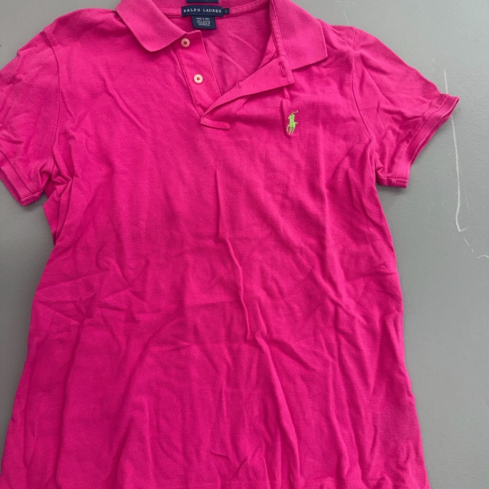 Ralph Lauren Hot Pink Polo Top with Lime Pony Logo
